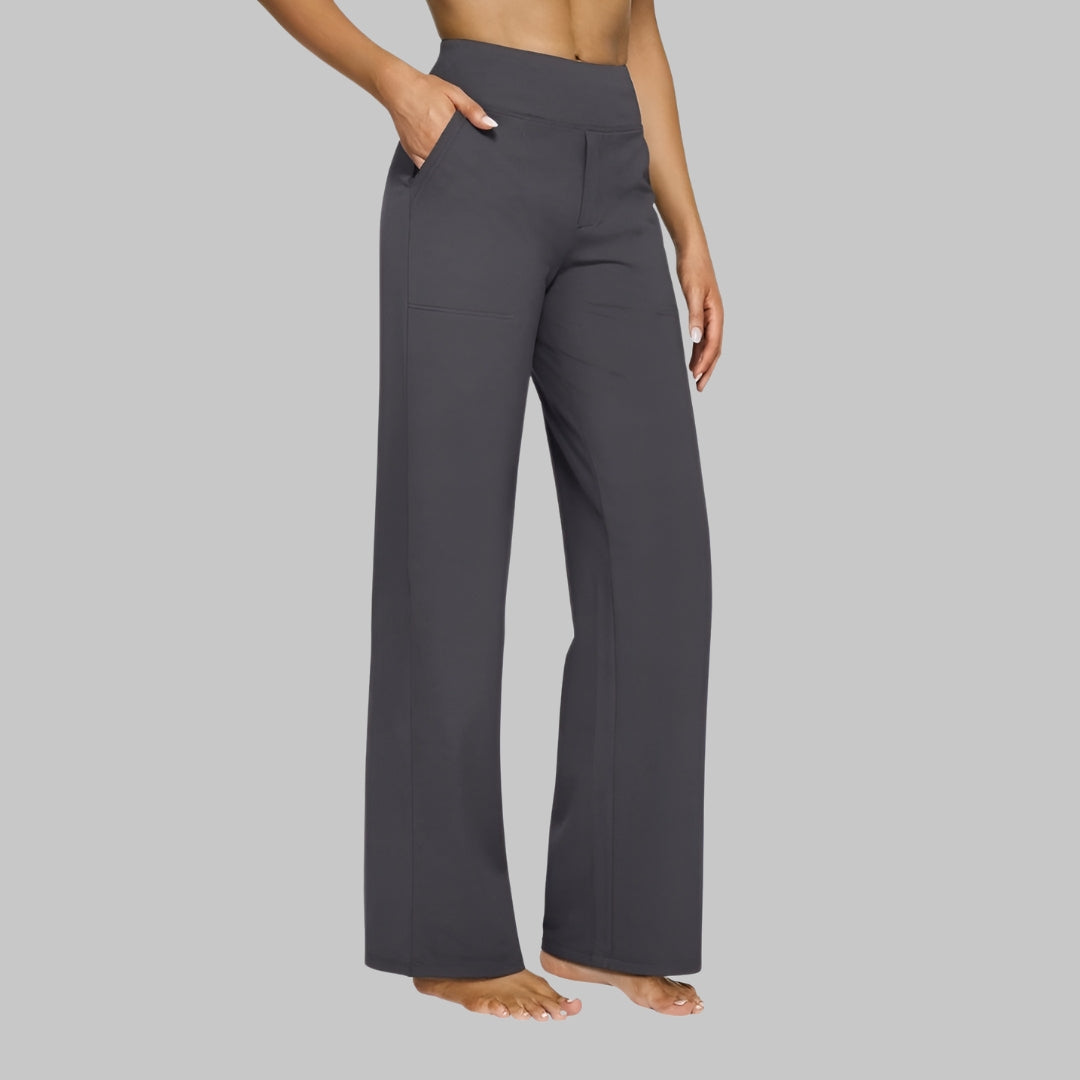 Pantalon Femme Stretch Taille Haute à Coupe Confort et Poches Pratiques