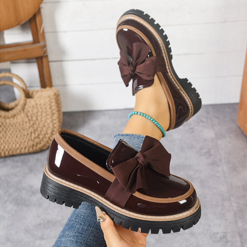 Mocassins Femme Vernis à Nœud - Semelle Plateforme