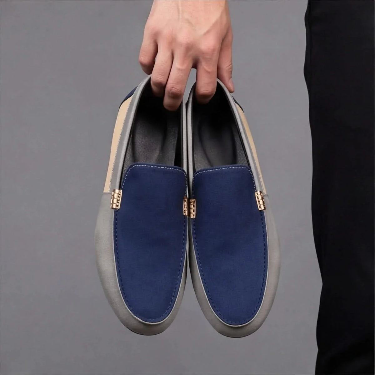 Mocassins Homme en Toile Patchwork, Semelle Confort