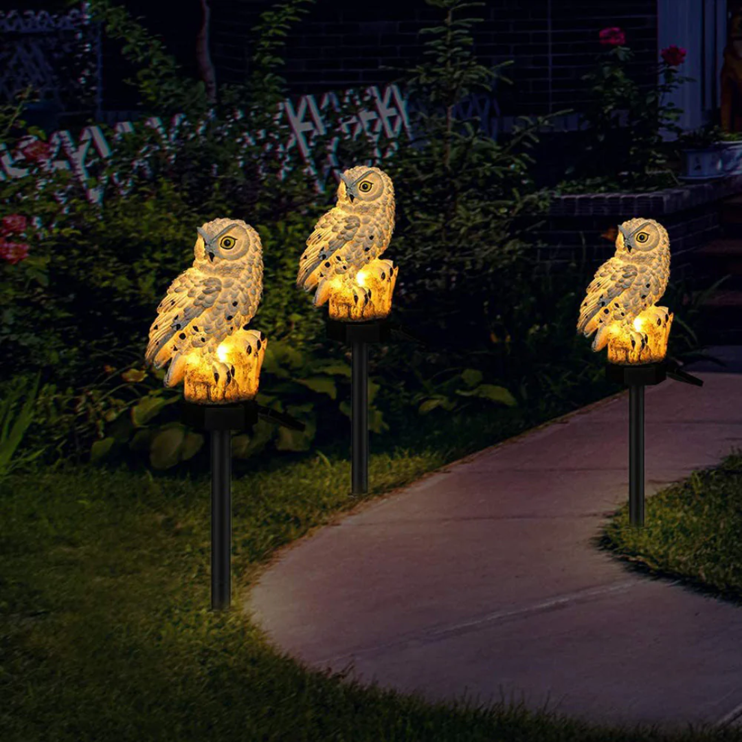 Solar Garden Light – Owl Design, Warm White Light for Outdoor Spaces or Patios