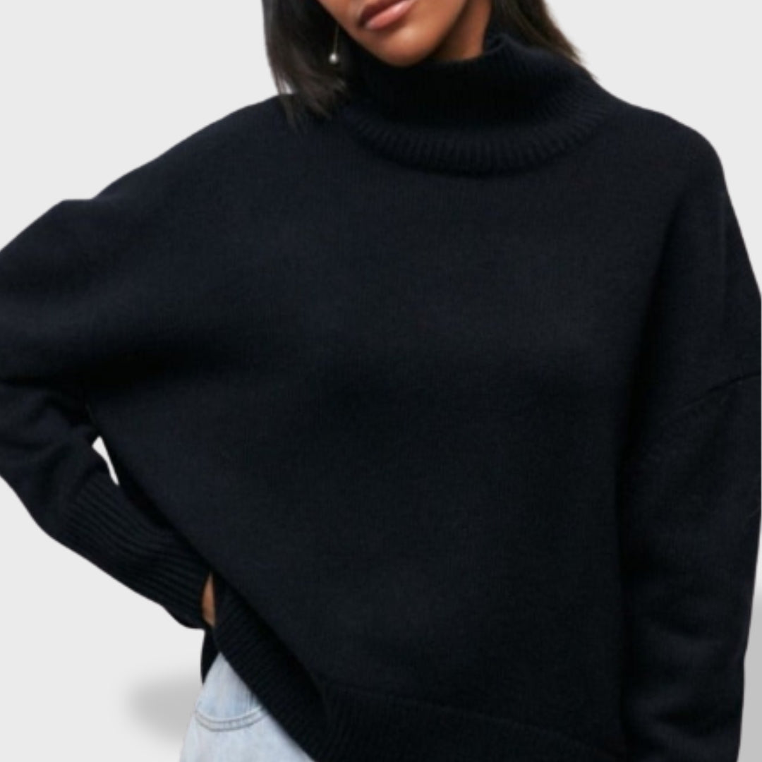 Pull Femme Col Cheminée Tricot Doux Manches Longues