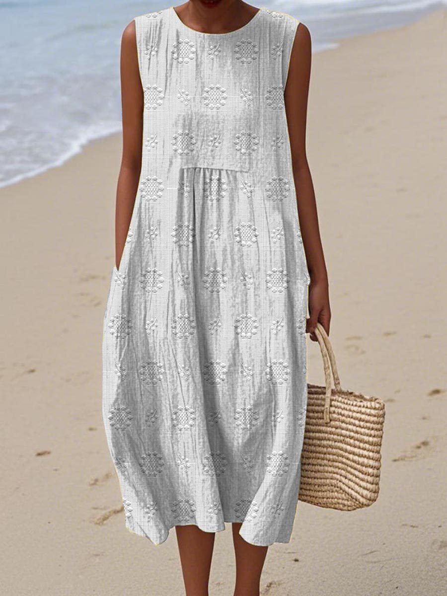Robe Midi Femme Sans Manches Imprimée Coupe Ample