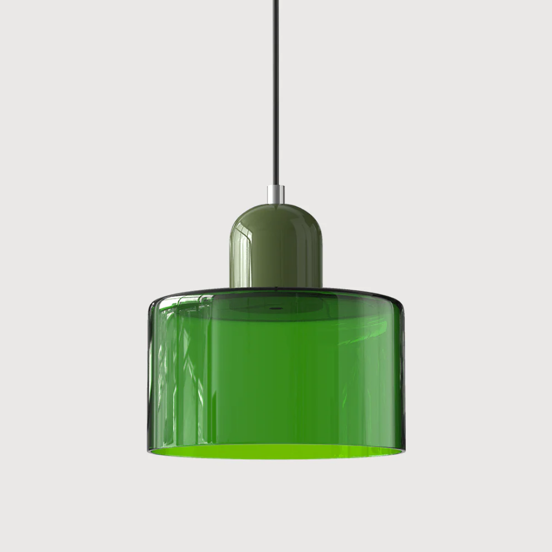 Retro pendant light – Dark green and orange glass shade for a dining table or reading nook, adjustable length up to 150 cm