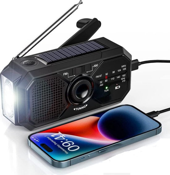 Radio d'Urgence Portable Solaire et Manuelle - Lampe et Batterie Externe