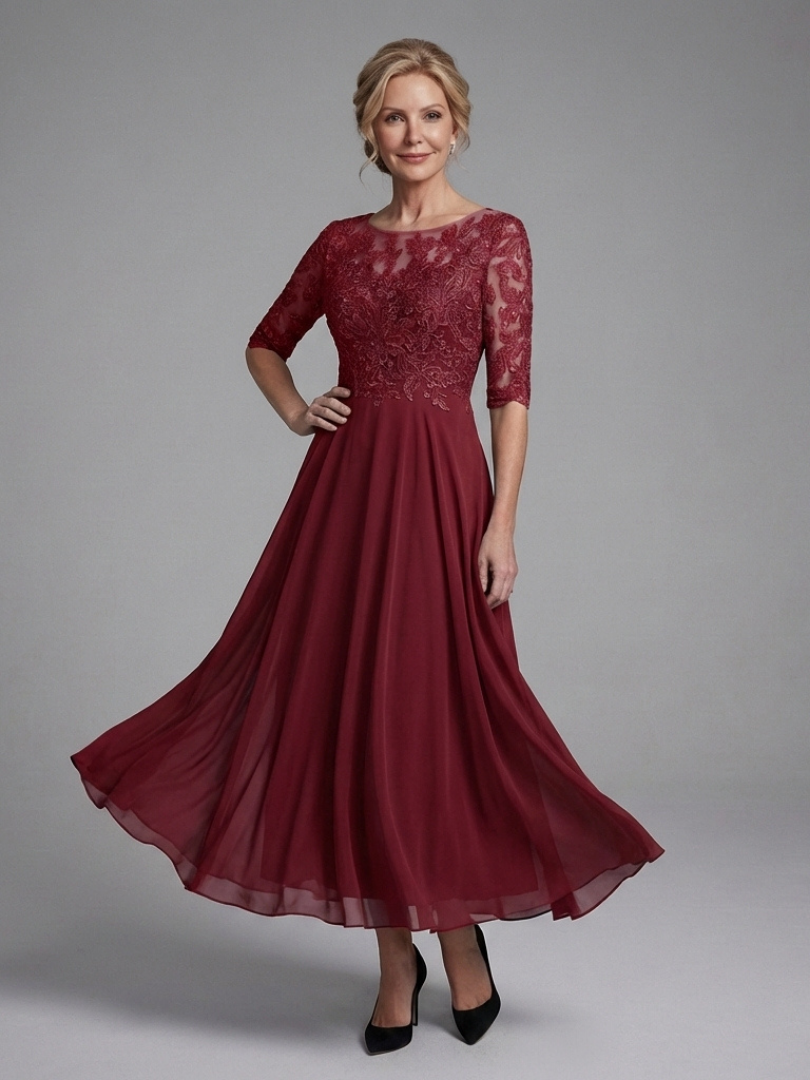 Robe Midi Femme Dentelle Manches Transparentes
