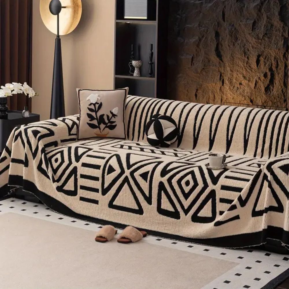 Housse de canapé – Microfibre, motif labyrinthique moderne pour salon ou espaces cosy