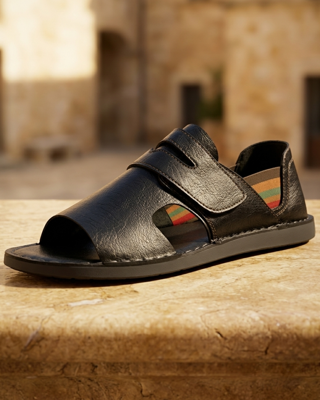 Sandales Homme en Cuir à Semelle Orthopédique, Bout Ouvert
