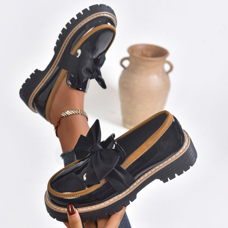 Mocassins Femme Vernis à Nœud - Semelle Plateforme