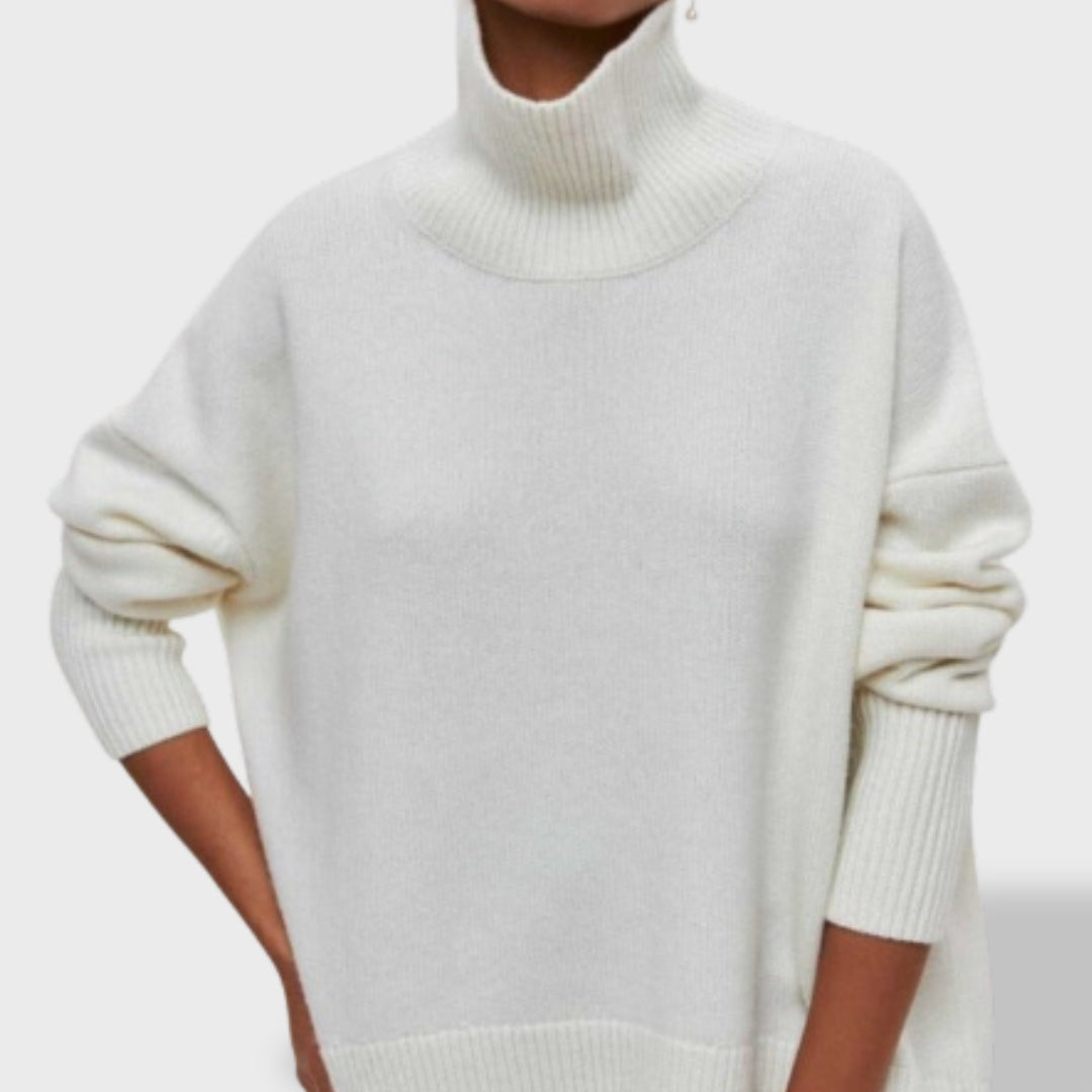 Pull Femme Col Cheminée Tricot Doux Manches Longues