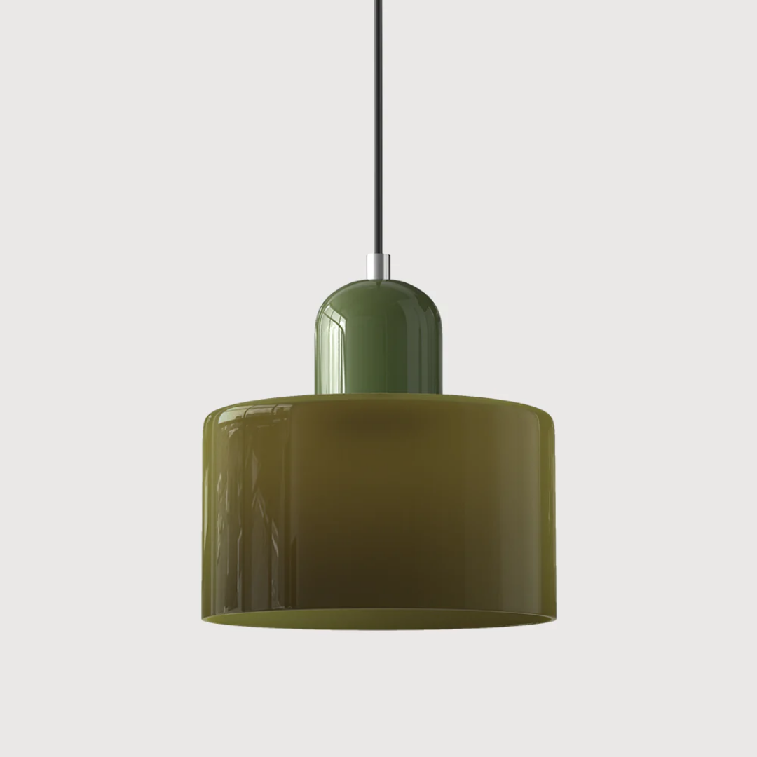 Retro pendant light – Dark green and orange glass shade for a dining table or reading nook, adjustable length up to 150 cm