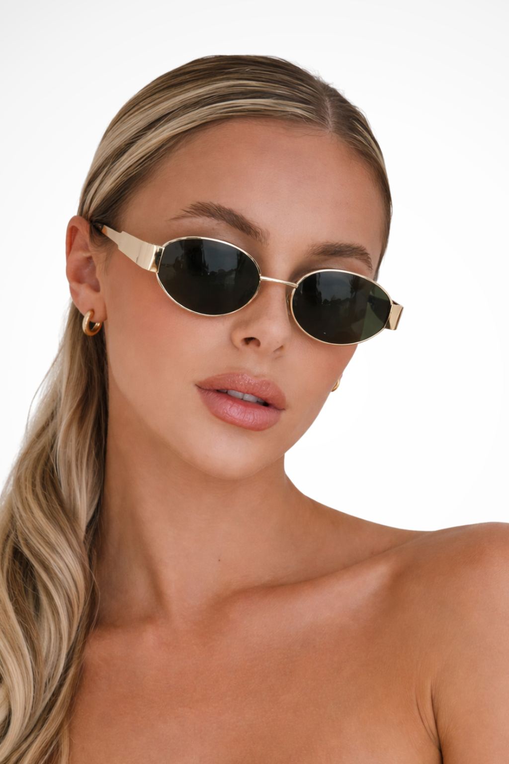 Lunettes de Soleil Femme Ovales en Métal, Verres Teintés