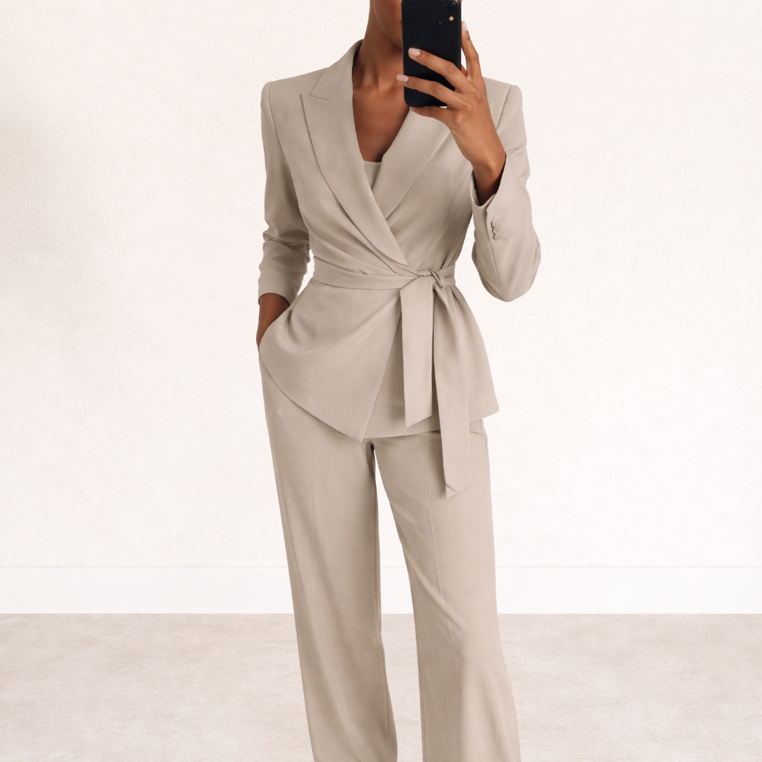 Tailleur Femme Deux Pièces Blazer et Pantalon Large