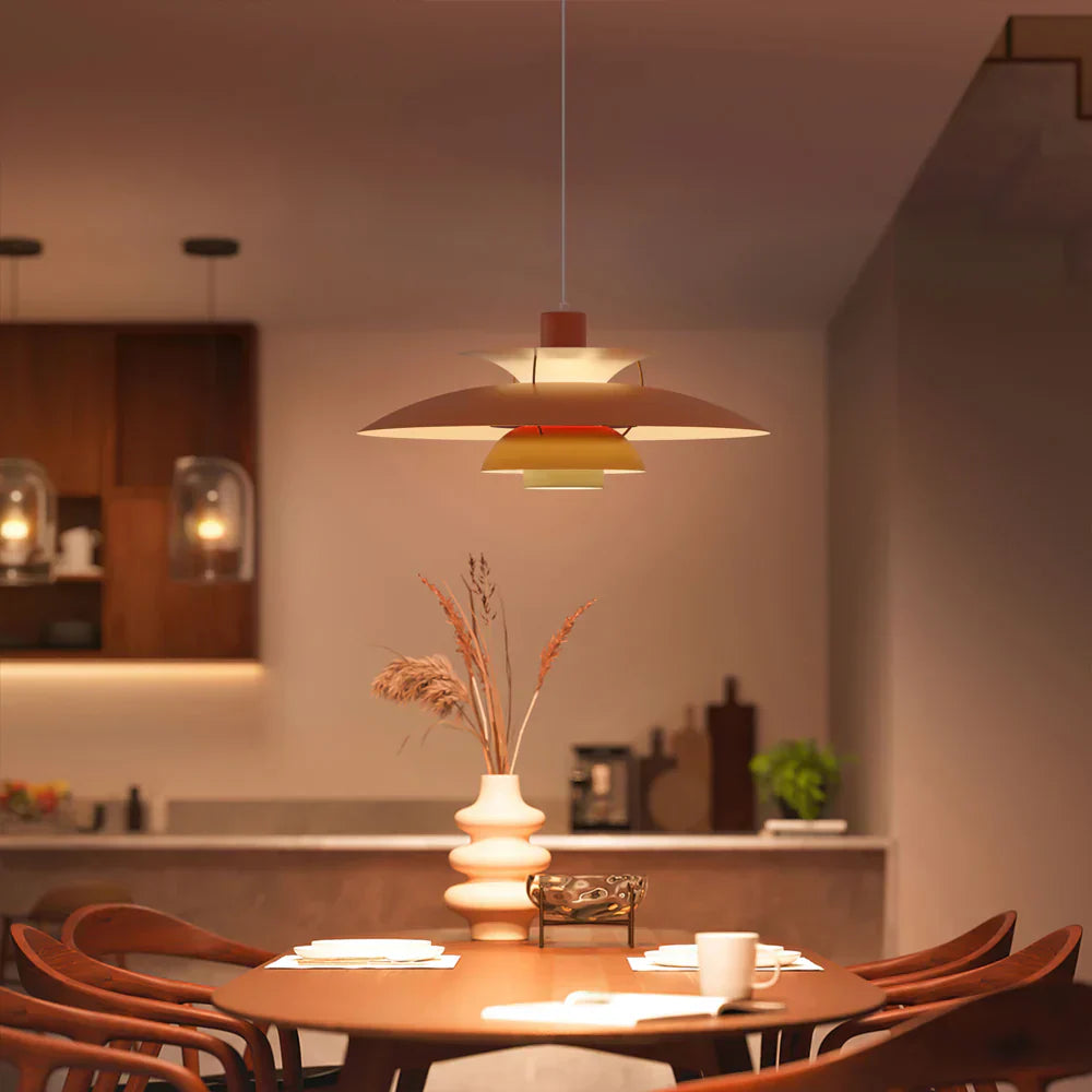 Danish Pendant Light – Layered Metal Design in a Colorful Style for the Dining Room or Living Room