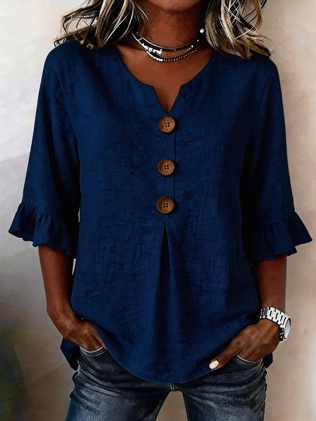 Blouse Femme Volants Romantique à Manches Longues