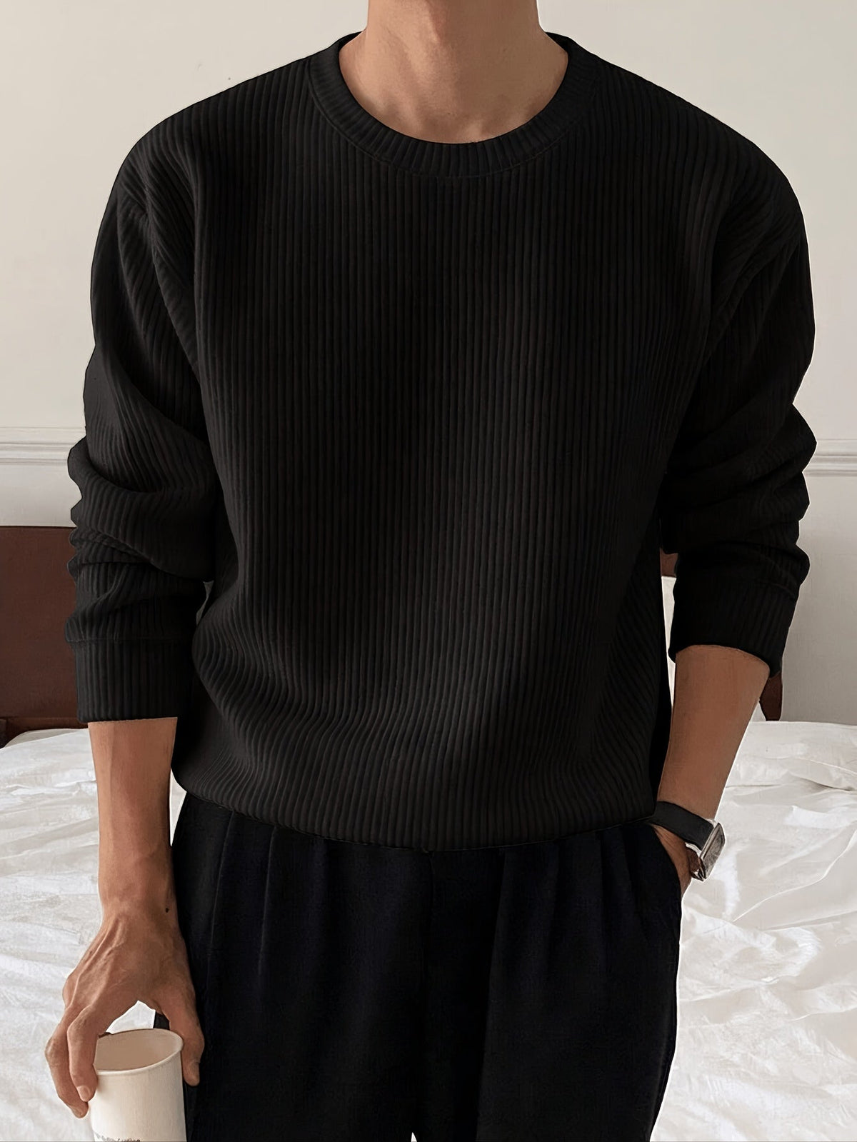 Pull Homme Col Rond Côtelé Coupe Ample
