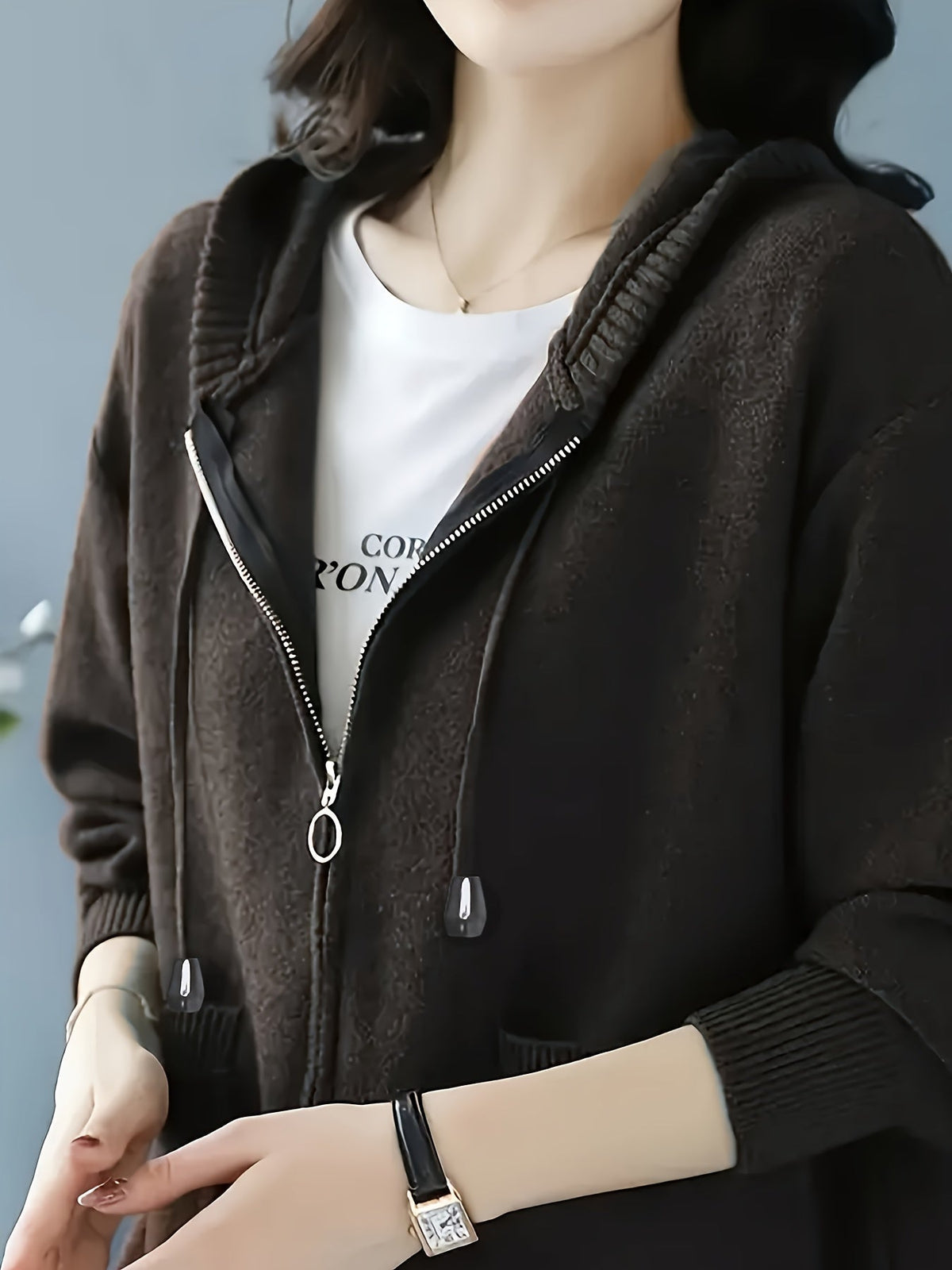 Sidonie™ | Women's Zip Up Hooded Knit Cardigan with Pockets