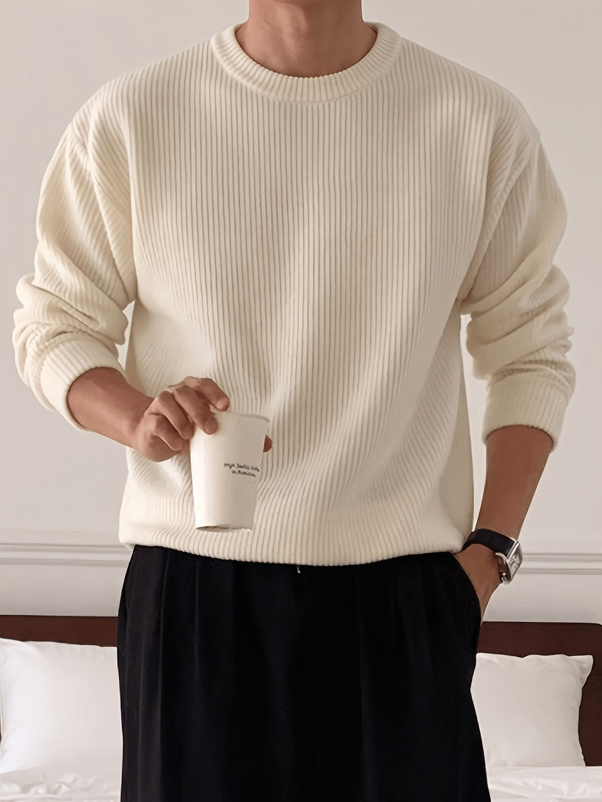 Pull Homme Col Rond Côtelé Coupe Ample