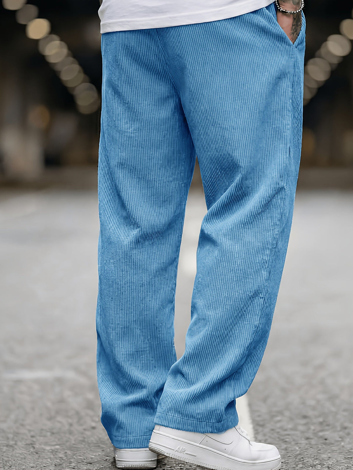 Pantalon Homme en Velours Côtelé, Taille Élastique et Poches