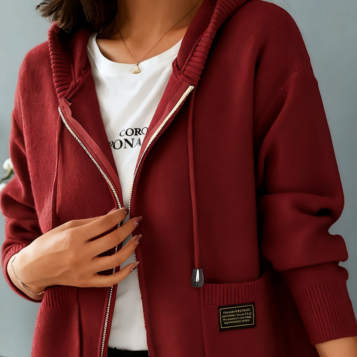 Sidonie™ | Women's Zip Up Hooded Knit Cardigan with Pockets
