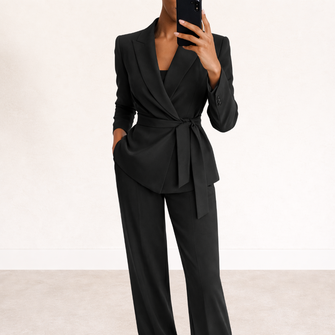 Tailleur Femme Deux Pièces Blazer et Pantalon Large