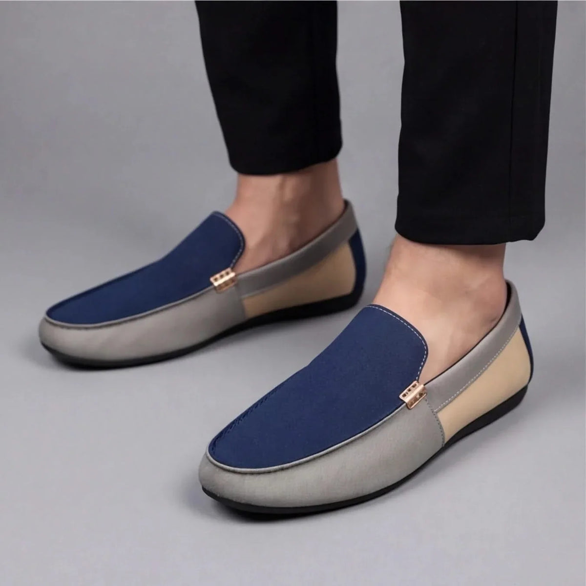 Mocassins Homme en Toile Patchwork, Semelle Confort