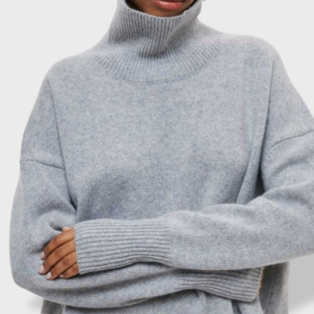 Pull Femme Col Cheminée Tricot Doux Manches Longues