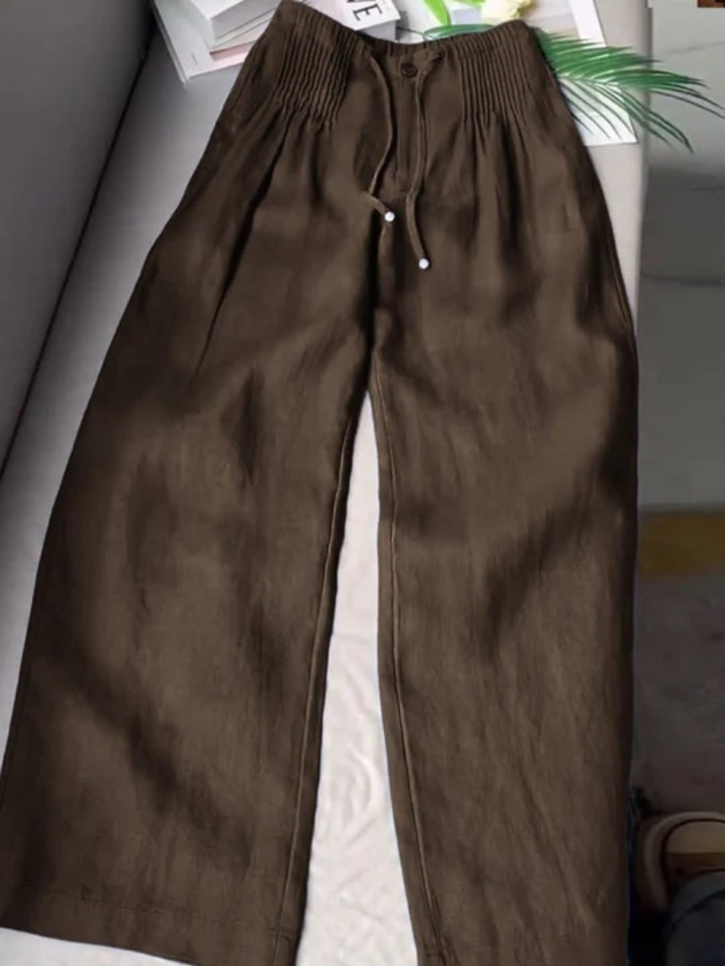 Pantalon Femme Jambe Large Taille Haute à Cordon