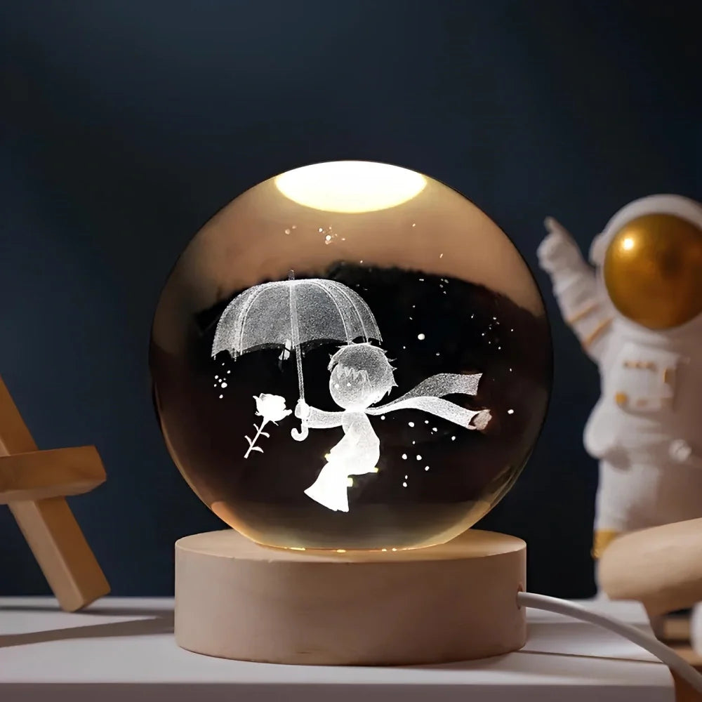 Lampe de Chevet Boule de Cristal Gravée 3D