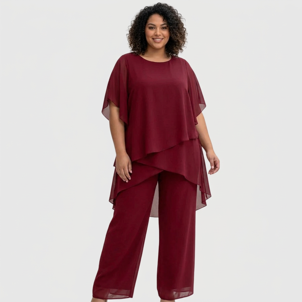 Ensemble Femme Haut Drapé Asymétrique et Pantalon Palazzo