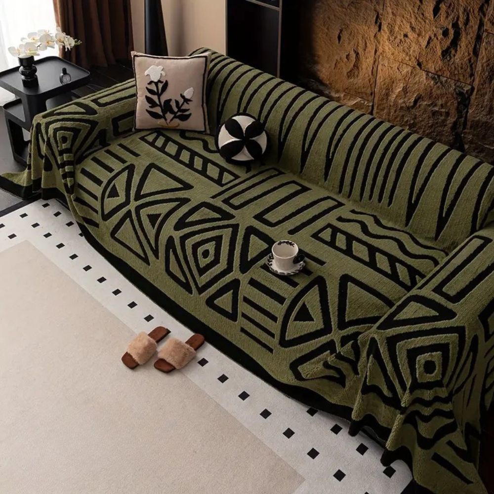 Housse de canapé – Microfibre, motif labyrinthique moderne pour salon ou espaces cosy