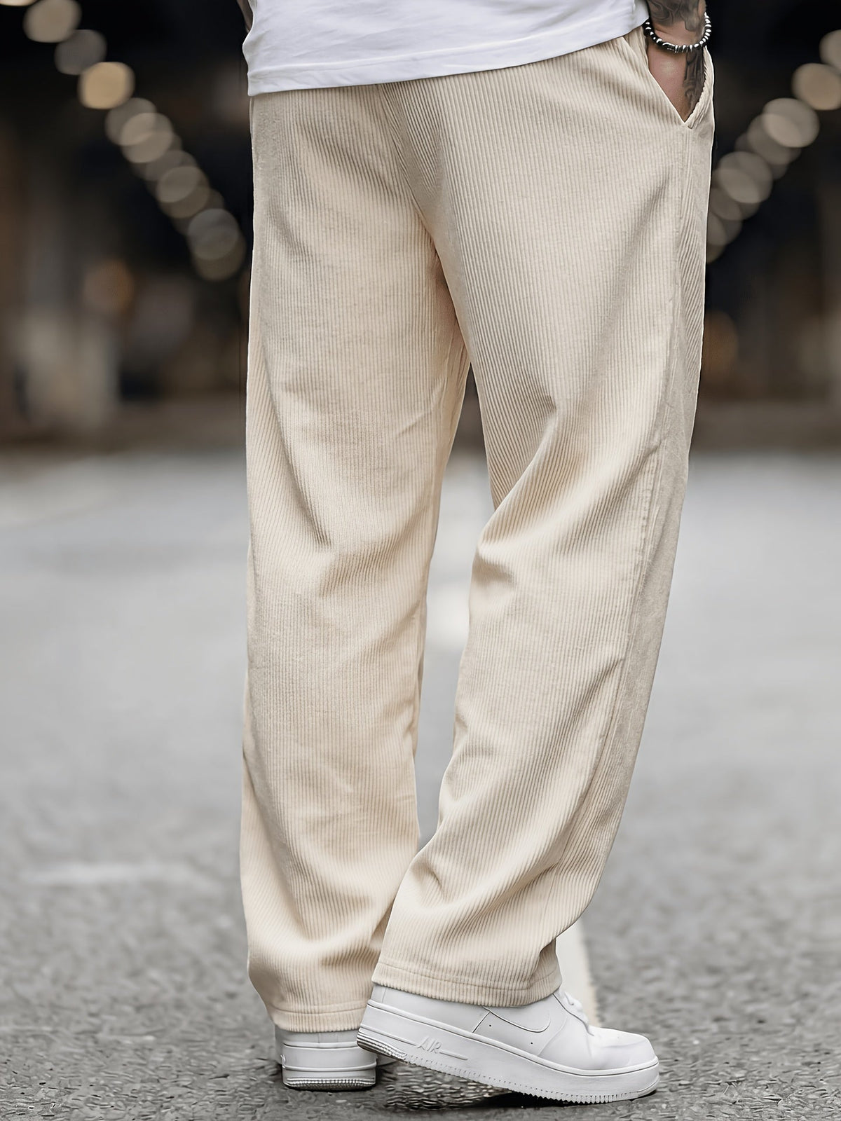 Pantalon Homme en Velours Côtelé, Taille Élastique et Poches