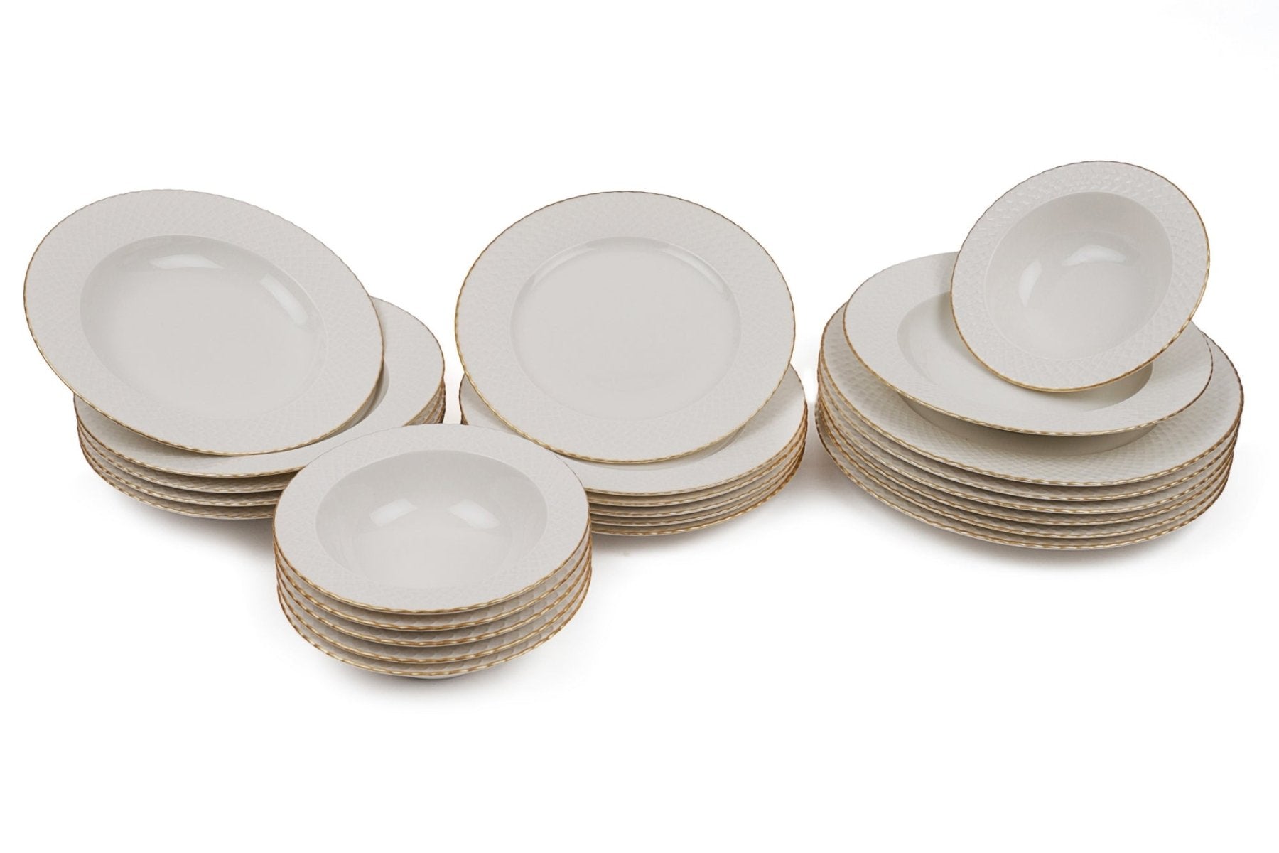 Juego de vajilla de porcelana – Blanco con detalles dorados, 24 piezas para 6 comensales, diseño moderno para la mesa del comedor