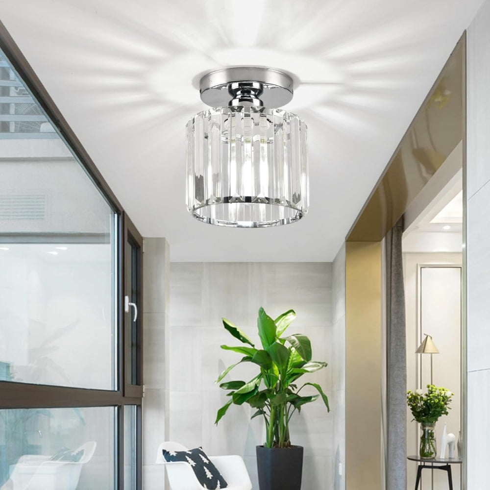 Plafonnier Design en Laiton et Cristal, Finition Noire