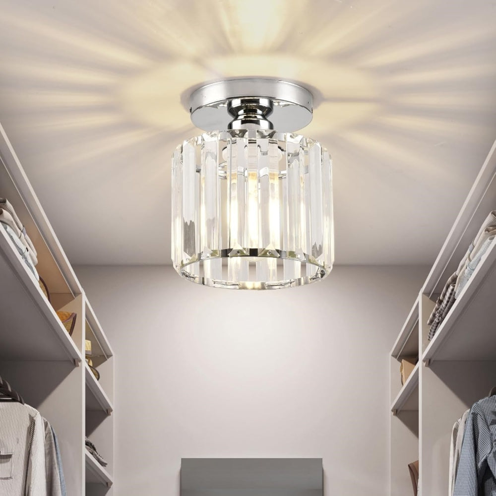 Plafonnier Design en Laiton et Cristal, Finition Noire