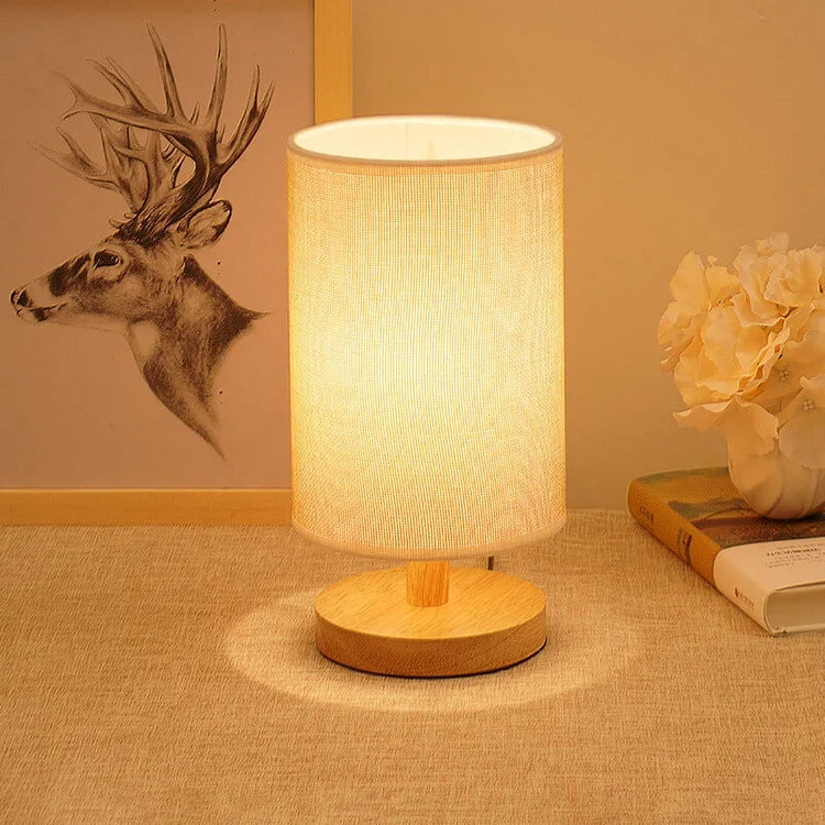 Lampe de Table en Bois et Lin avec Télécommande