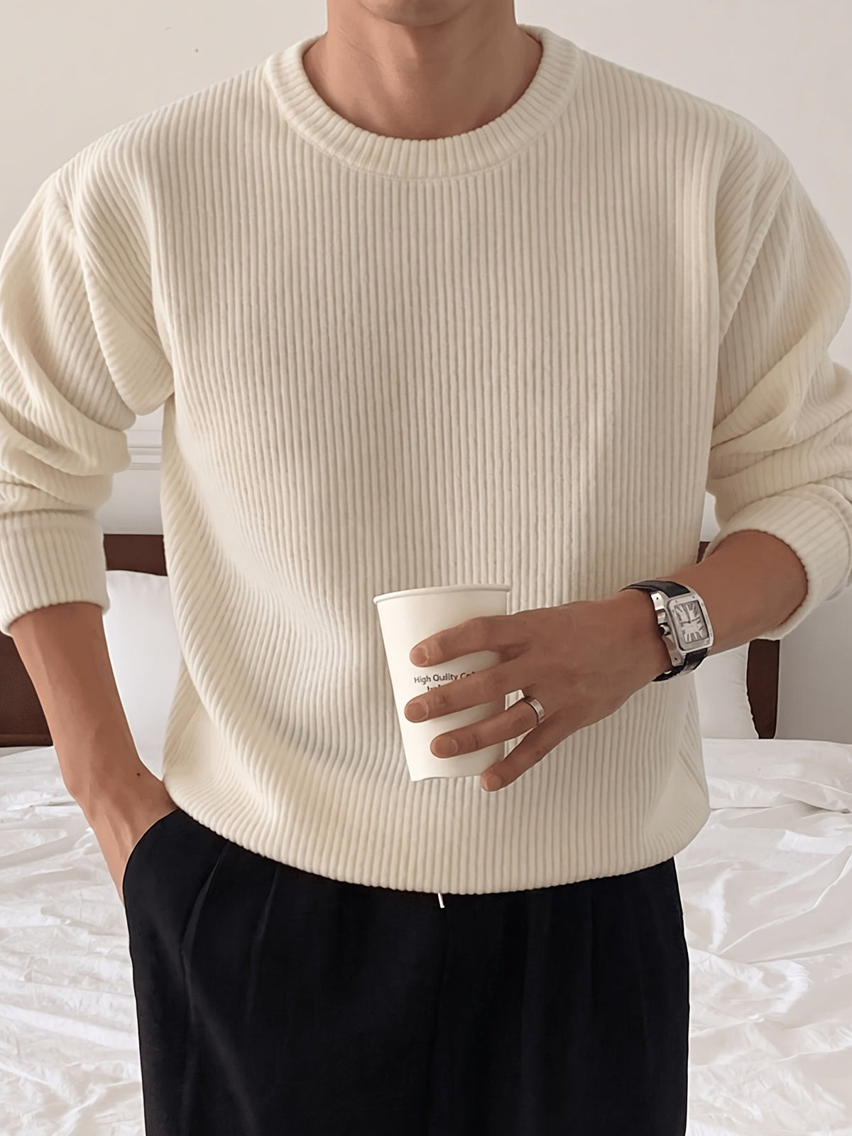 Pull Homme Col Rond Côtelé Coupe Ample