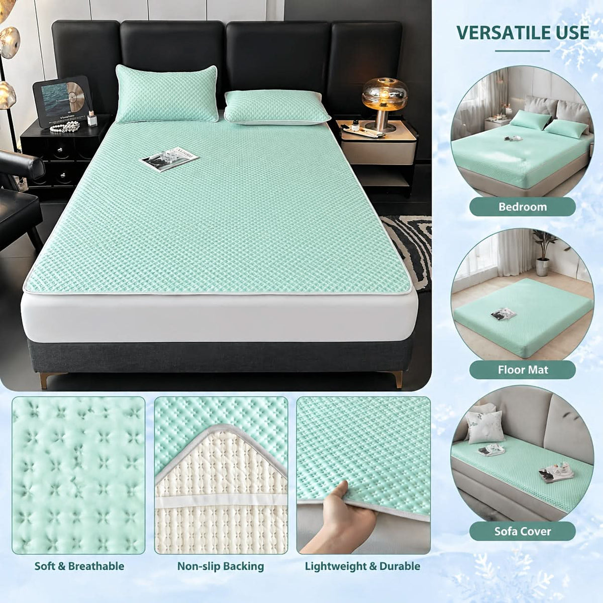 Tapis de Lit Rafraîchissant Pliable - Surface Gaufrée Respirante