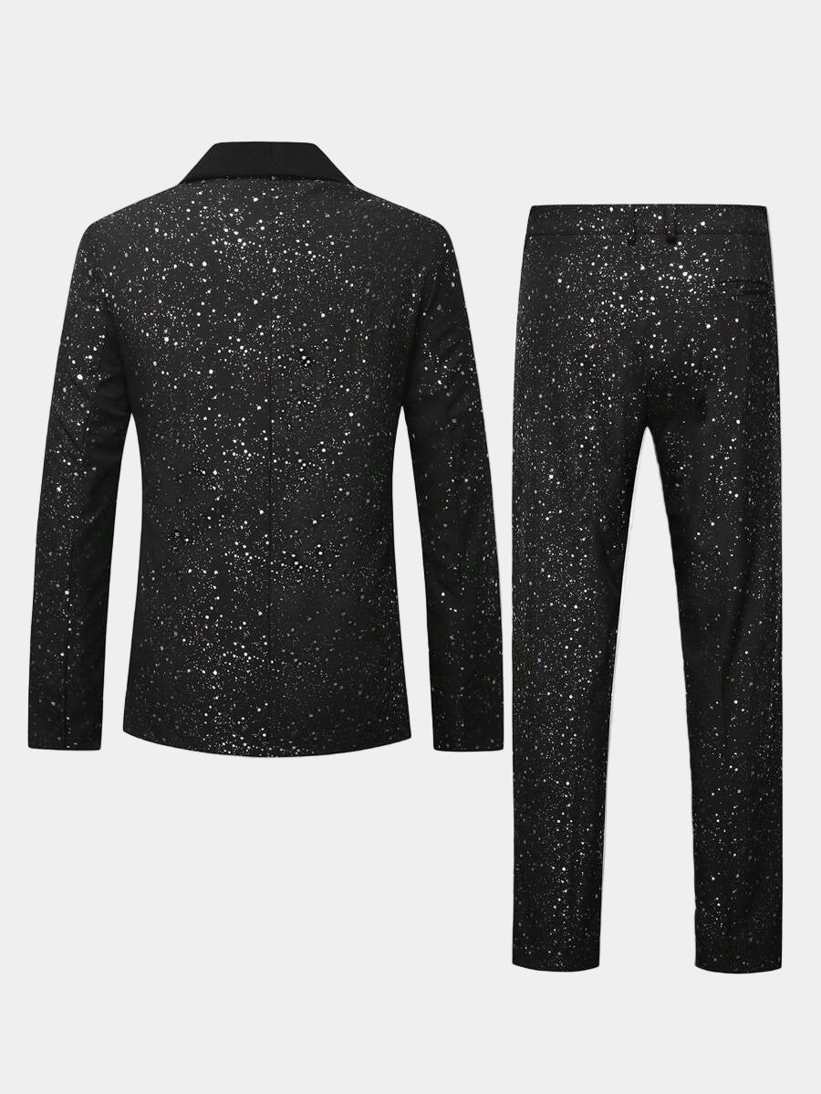 Costume Pailleté Homme Veste et Pantalon Noir