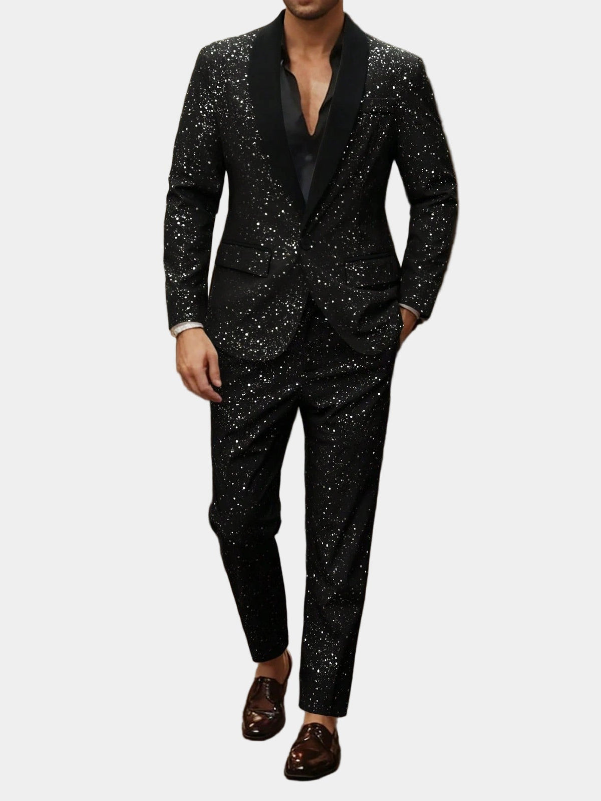 Costume Pailleté Homme Veste et Pantalon Noir