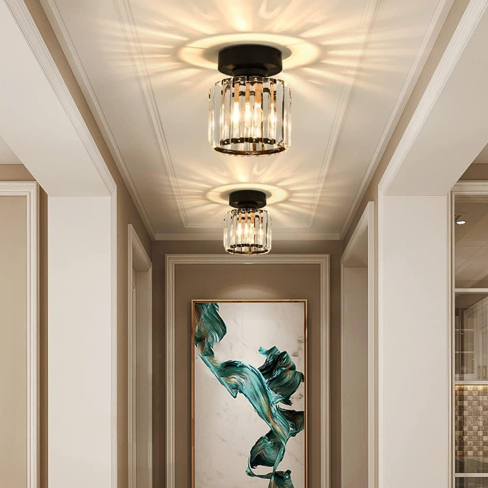 Plafonnier Design en Laiton et Cristal, Finition Noire