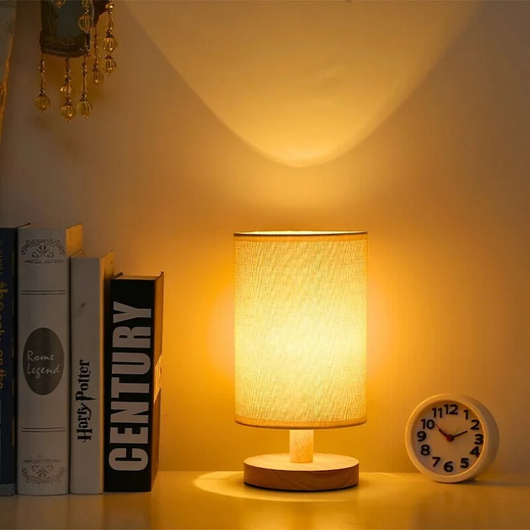 Lampe de Table en Bois et Lin avec Télécommande