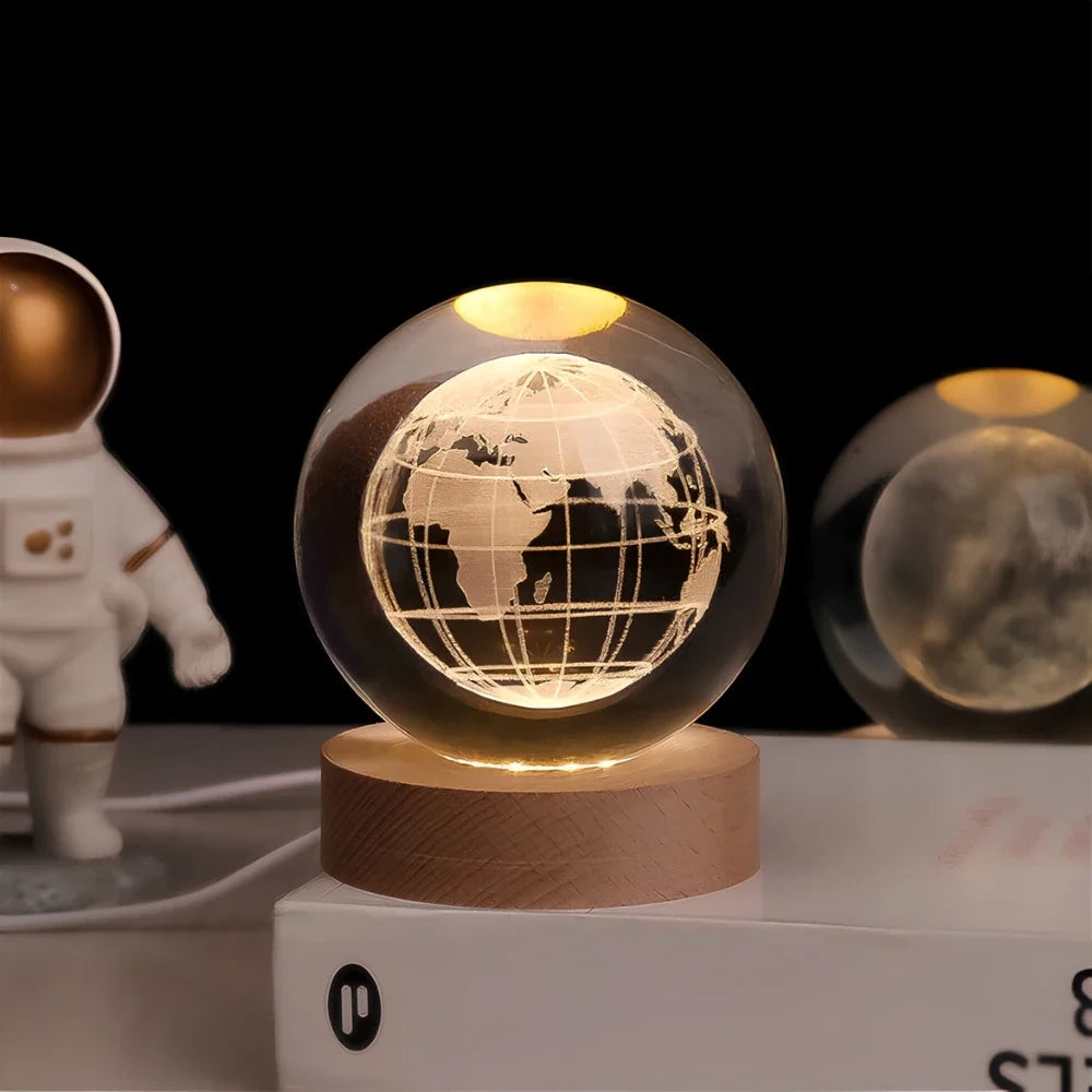 Lampe de Chevet Boule de Cristal Gravée 3D