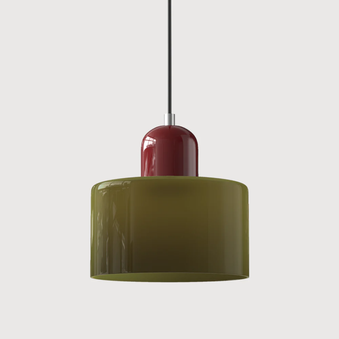 Retro pendant light – Dark green and orange glass shade for a dining table or reading nook, adjustable length up to 150 cm