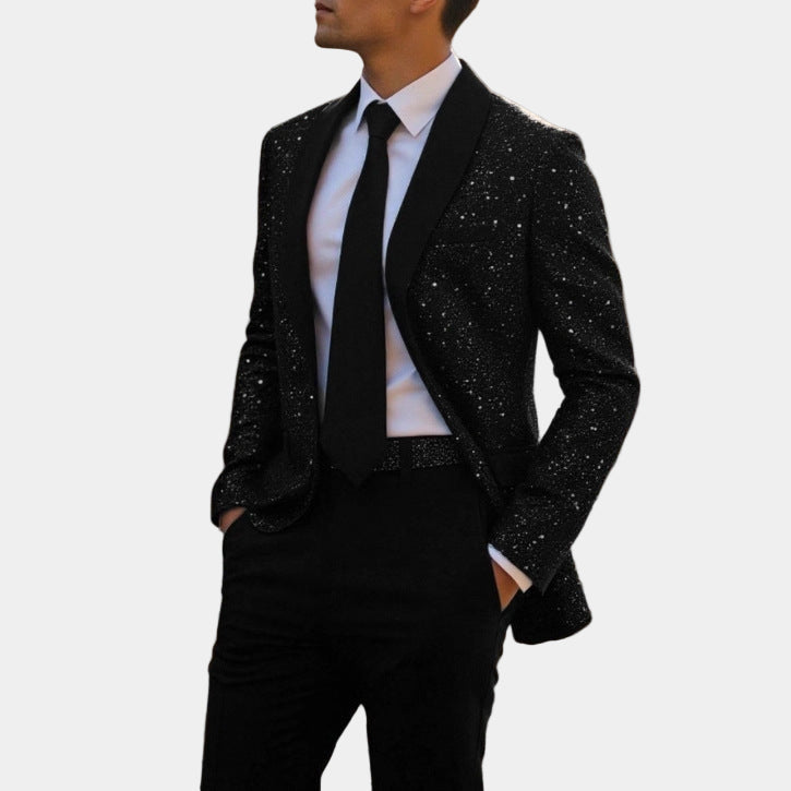 Veste Blazer Pailletté Homme avec Col Châle en Satin