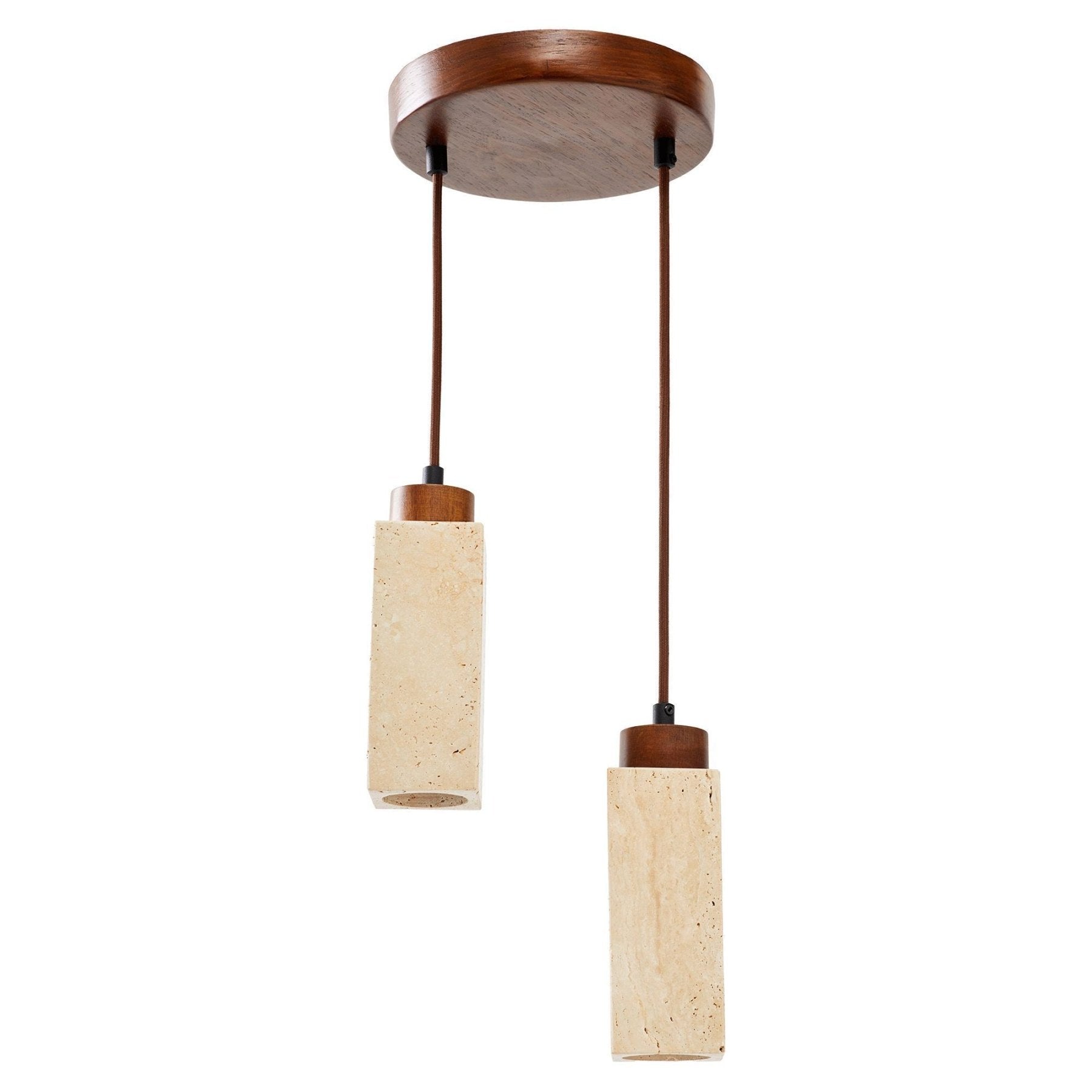 Pendant Light – Walnut and Travertine, Minimalist Block Design for Dining Room or Living Room