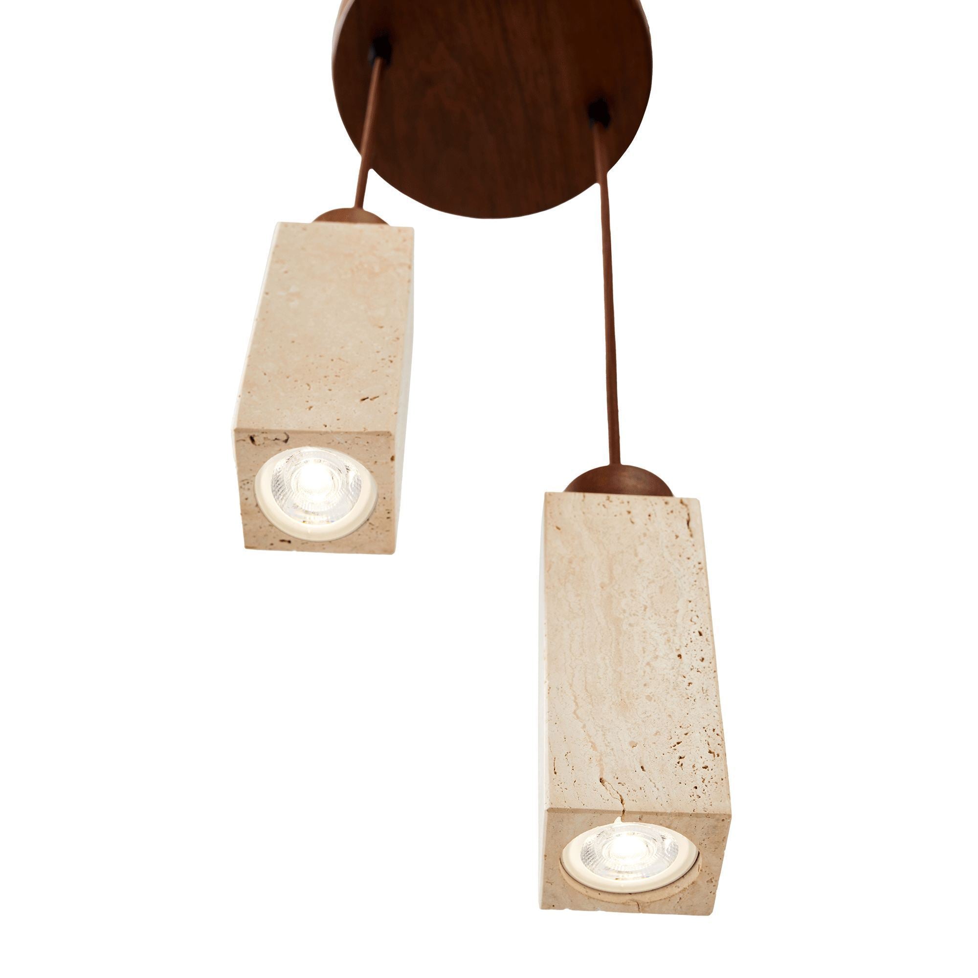 Pendant Light – Walnut and Travertine, Minimalist Block Design for Dining Room or Living Room