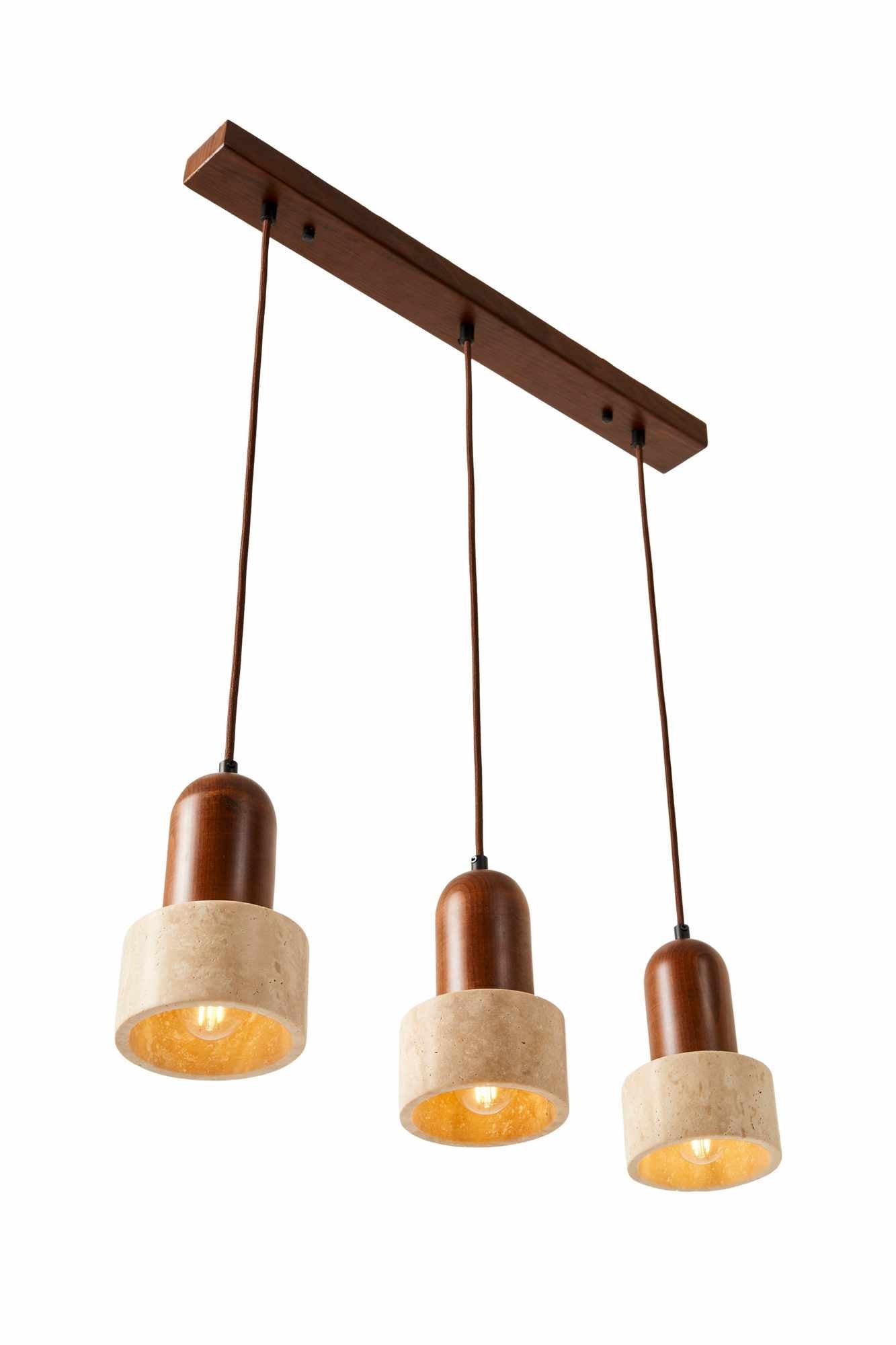 Lámpara colgante – Nogal y travertino, diseño minimalista para mesa de comedor o isla de cocina