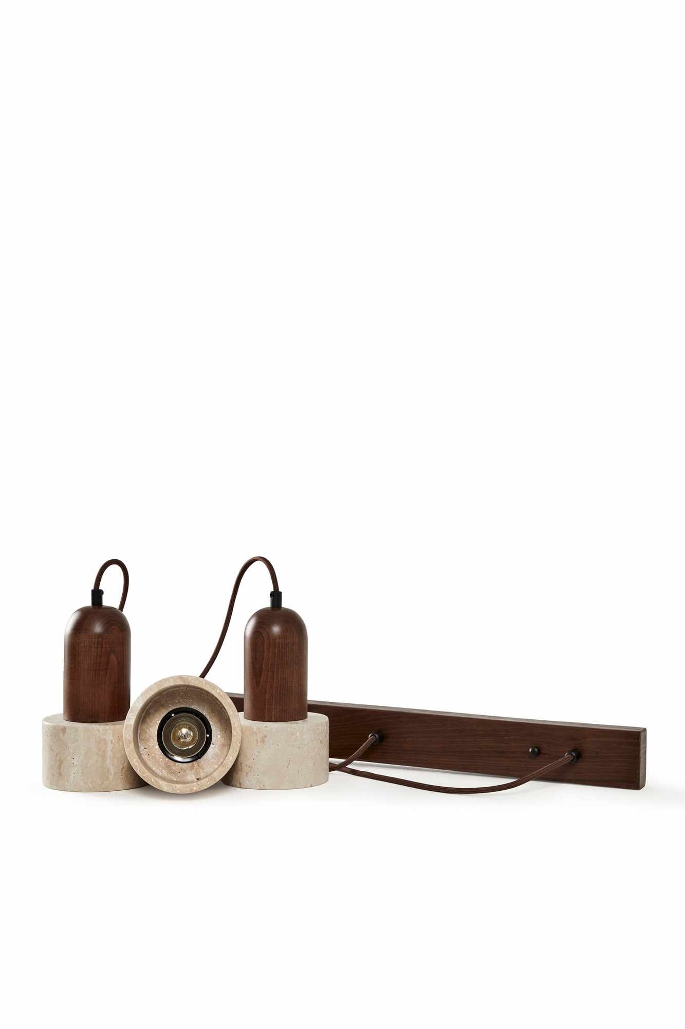 Pendant Light – Walnut and Travertine, Minimalist Design for a Dining Table or Kitchen Island