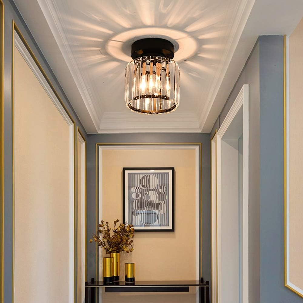 Plafonnier Design en Laiton et Cristal, Finition Noire