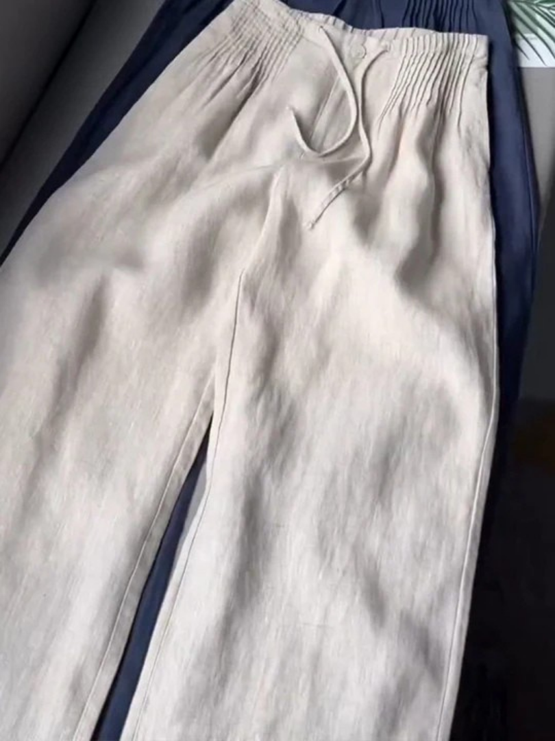 Pantalon Femme Jambe Large Taille Haute à Cordon